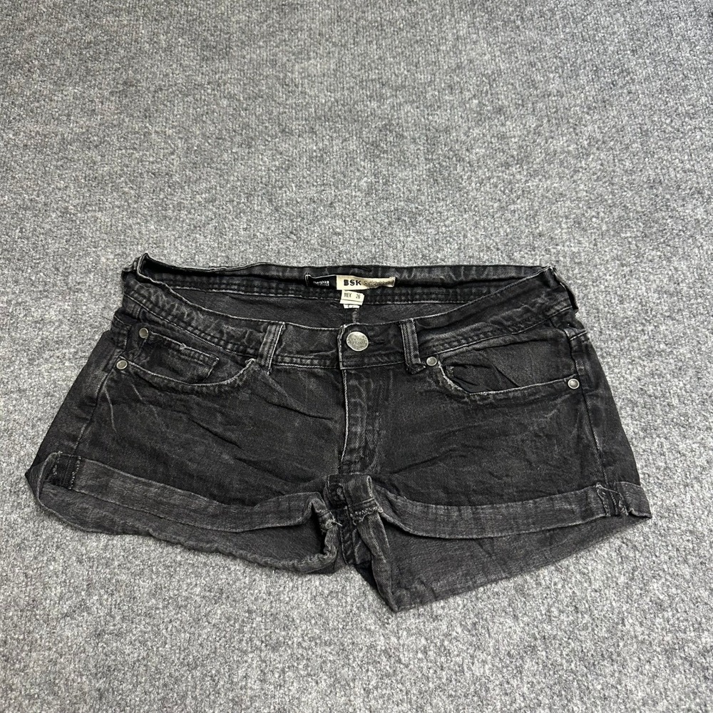 Bershka Denim Shorts Womens Size 26 Black Low Rise Cuffed Faded Casual Jean BSK